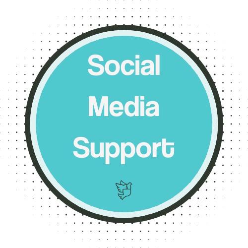 This image has the words social media support in it and is just the header for this part of the page
